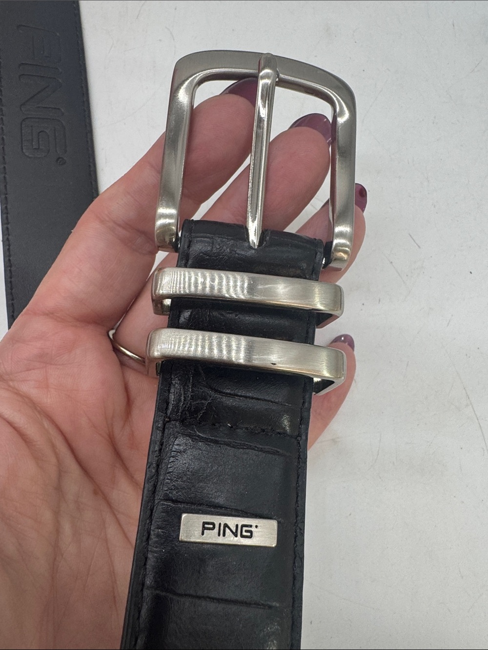 Ping Black Leather Men's Belt with Silver Hardware